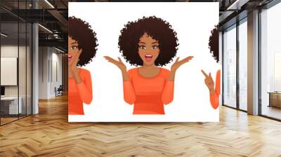 Surprised shocked african woman with different gestures and open mouth isolated vector illustration Wall mural