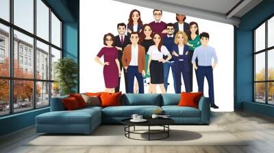 Team of colleagues in different ages and races. Group of happy diverse multiethnic business cartoon people standing together. Isolated vector illustration. Wall mural