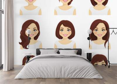 Woman with different hairstyles set vector illustration Wall mural