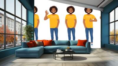 Young african man in casual clothes standing with different gestures set isolated vector illustration Wall mural