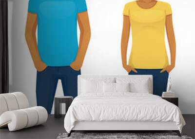 Young people in casual clothes. Cute man and girl isolated Wall mural