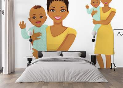 Young woman mother holding her newborn baby vector illustration isolated Wall mural