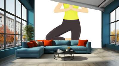 Young woman practicing yoga in tree pose  Wall mural