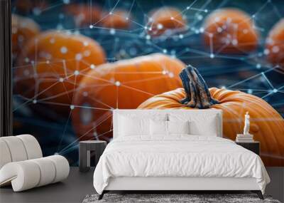 Network-connected pumpkins in a digital Halloween concept Wall mural