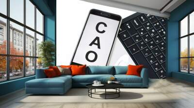 on the phone screen the inscription CAO, business and finance. Wall mural