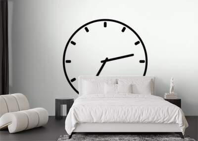 Red simple clock on black background. Hands move quickly on dial. Wall mural