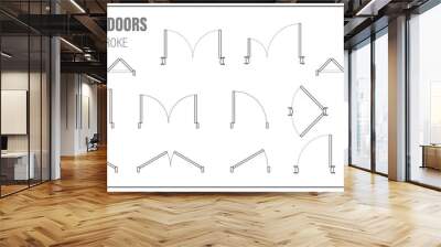 Set of doors for floor plan top view. Architectural kit of icons for interior project. Door for scheme of apartments. Construction symbol, graphic design element, blueprint, map. Vector illustration Wall mural