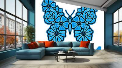 3D butterfly with flowers. Vector layered template for laser and paper cutting, printing on a T-shirt, mug. Insect silhouette.Flat style. Hand drawn decorative element for your design. Wall mural