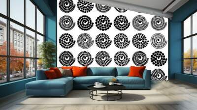 Rolled paper flower. Vector set. 3d paper cut template. Isolated on white background. For wedding design, birthday card, Mother's  Day, Easter. Flowers black silhouettes for plotter cutting. Wall mural