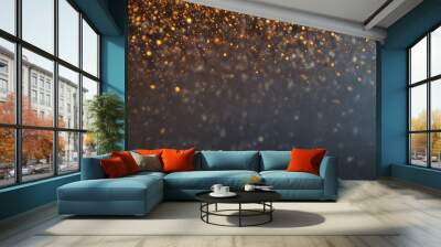 Falling gold lights gala texture gold abstract sparkle dust particles light dark pattern Gold overlay bokeh Wall mural