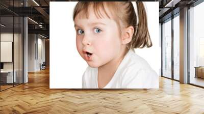 cute little girl very surprised against white background Wall mural