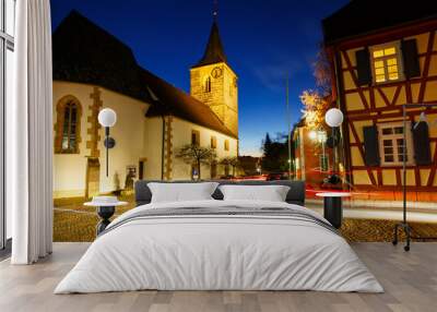 Ancient Church of Bonlanden, Germany by night 2 Wall mural