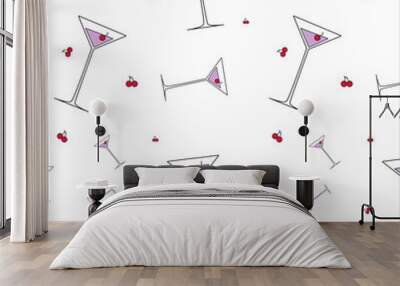 Pattern Martini with a cherry. Wall mural