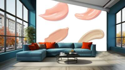 Cosmetic liquid foundation cream smudge smear strokes set. Make up smear isolated on white background Wall mural