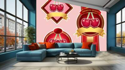 set of fresh cherry labels Wall mural