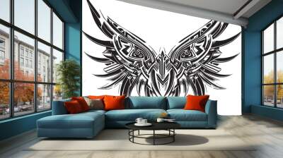 wings spread butterfly drawing vector black on white Wall mural