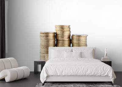 Stack of golden coins isolated on white background Wall mural