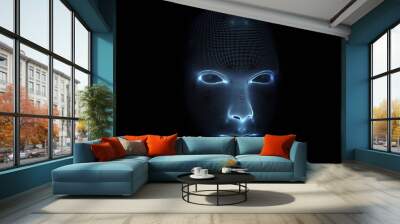 Face Scanning Digital blue lines connected dots hologram motion animation future rotating vr polygonal man head body interface sensor software model protected safety 3d rendering Wall mural