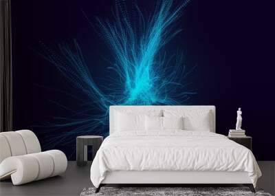 Smooth smoke particle wave, big data techno background with glowing dots, hi-tech concept. Wall mural