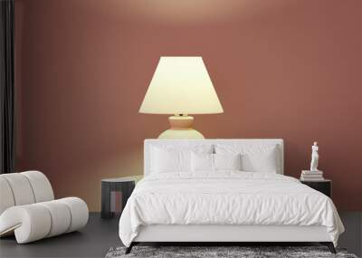 stylish lamp on table against color wall, space for text. design with living brown color Wall mural