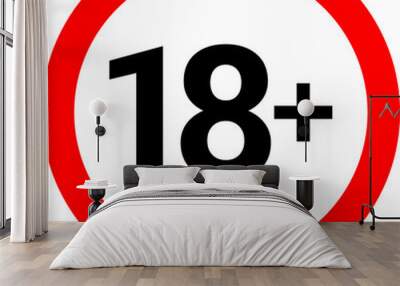 18 sign warning symbol isolated on white background, 18 plus, censored, eighteen age older adult content. Wall mural