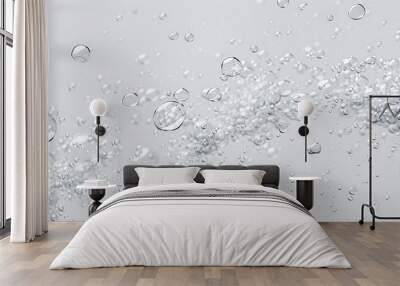 A cluster of small bubbles rising diagonally across a blank white background, creating a sense of motion and lightness. Wall mural