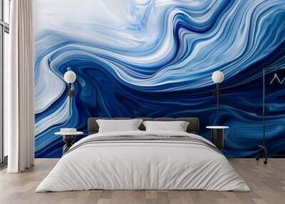 a cobalt abstract background with fluid, swirling patterns in deep blue and white, creating a sense  Wall mural