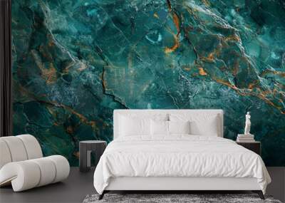 A detailed close-up of a teal stone texture background. The texture features the stone's rich color and unique patterns, creating a visually interesting and natural appearance. Wall mural