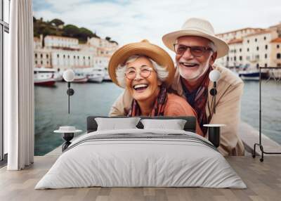 A happy seniors couple in traveling . Wall mural