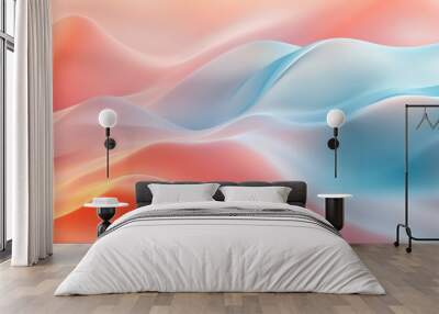 A smooth gradient background blending from light blue to pastel coral, with dynamic abstract waves creating a gentle, calming flow. Wall mural