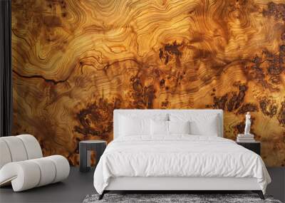 A sophisticated elm burl wood backdrop with warm, golden hues and distinctive grain textures, ideal for refined designs. Wall mural