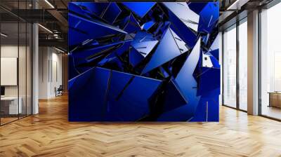 a vibrant cobalt background with sharp, geometric shapes in contrasting colors like black, white, an Wall mural