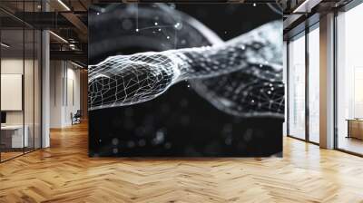 An artistic wireframe of a slithering snake, composed of polygon technology and detailed with lines and points to capture its sinuous movement. Wall mural