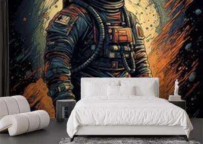 Astronaut in space, illustration in abstract style. Generation  AI Wall mural