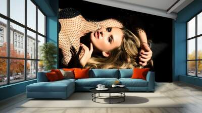 Beauty portrait of beautiful female model blonde woman, fashion glamour portrait. Luxury fashion, glamor dress on pretty girl. Beauty female face. Wall mural