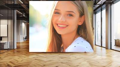 blonde cute girl on sunny day Wall mural