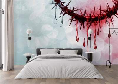 Drops of blood flow from the crown of thorns of Jesus Wall mural