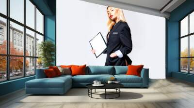 Fashion business. Woman with notepad. Presentation concept. Wall mural