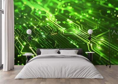 Futuristic neon green background with circuit board patterns and glowing elements: Bright and electric, ideal for sci-fi and high-tech themes Wall mural