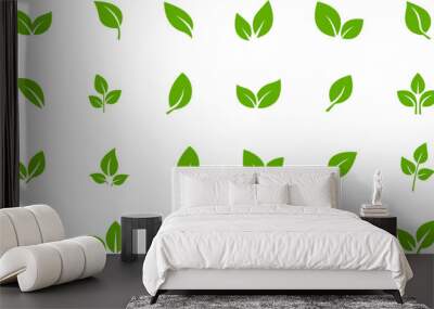 Green leaf icons set on white background. Eco, bio, natural, vegan icon. Vector illustration. Wall mural