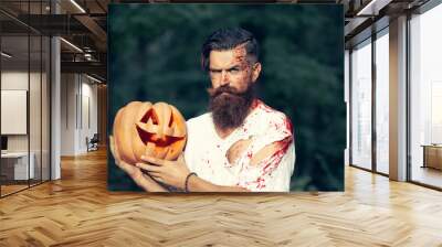 halloween man with pumpkin and blood Wall mural