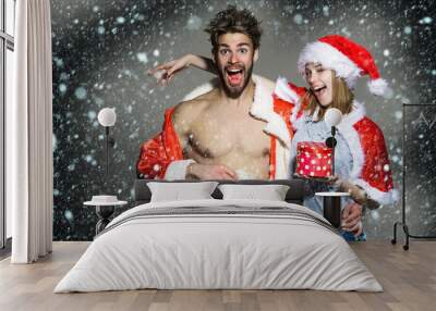 happy christmas couple of santa Wall mural