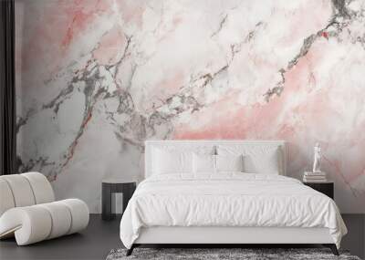 Italian marble texture in a soft pink hue with white and grey veining. The gentle colors and intricate patterns create a delicate and luxurious look. Wall mural