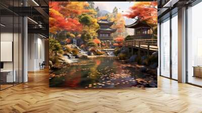 japanese garden in autumn Wall mural