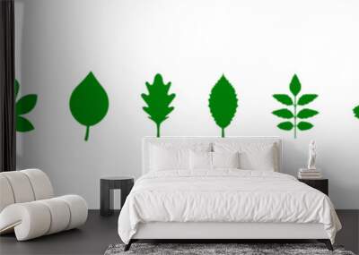 leaf icon. Set of green leaf icons. Eco, bio, natural, vegan icon. Vector illustration on white background. Wall mural