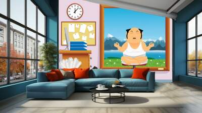 undressed businessman sitting in lotus position(vector,CMYK) Wall mural