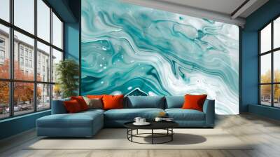 Marble abstract background featuring a blend of teal and white tones. The patterns are fluid and organic, creating a fresh and contemporary appearance Wall mural