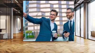 Motivation and inspiration for the two business man. Two business men discussed their strategy. The partnership between the two business men was successful. Two business mens leadership skills for Wall mural