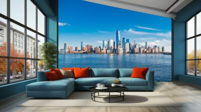 New York, United States. Panorama view of New York city skyline in Midtown Manhattan. USA, NYC, NY, Manhattan. American big city. Lower Manhattan skyline. New York from New Jersey. Downtown Manhattan. Wall mural