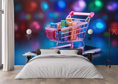 online shopping on application and website concept, digital marketing online, shopping cart with new Wall mural